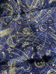 2001 Celestial Planets Fabric Traditions Sun moon stars Blue Cotton 2 Yards