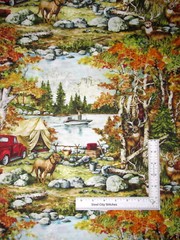 Tahoe Scenic Campground Fabric Trees Deer Tent Dog Cotton by Oasis By The Yard