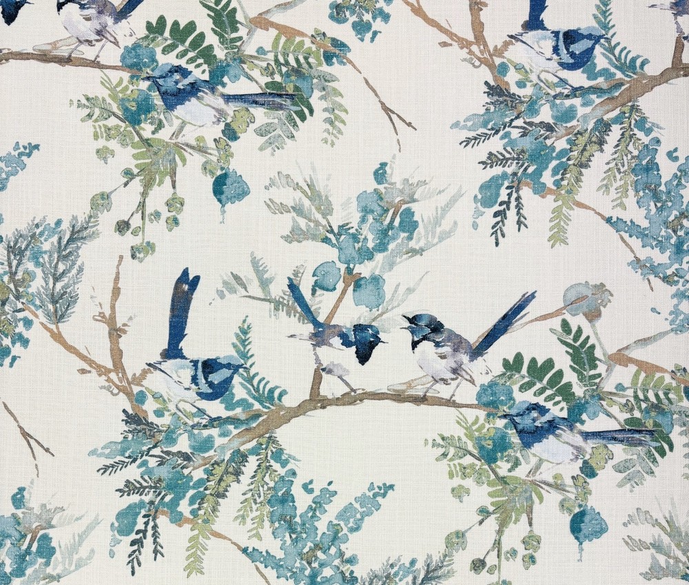 COVINGTON EMILIA MEDITERRANEAN BLUE BIRD FLORAL MULTIPURPOSE FABRIC BY YARD 54″W