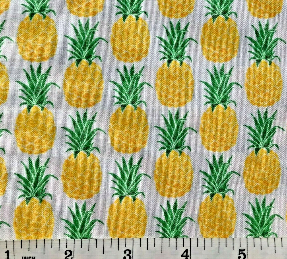 Golden Yellow Pineapples on White – Quilt Fabric – Free Shipping – Yard