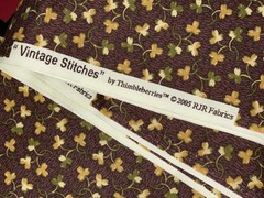 By 1/2 Yd “Vintage Stitches” Brown Floral Cotton Fabric Thimbleberries 2005 RJR