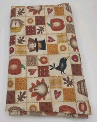 Thankgiving Fall Patchwork Fabric Turkey Pilgrim Crow Pumpkin 84″ L x 60″ W
