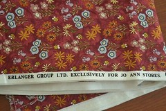 By 1/2 Yd, Colorful Floral on Marbled Red Quilt Cotton, Jo-Ann/Erlanger, C2260