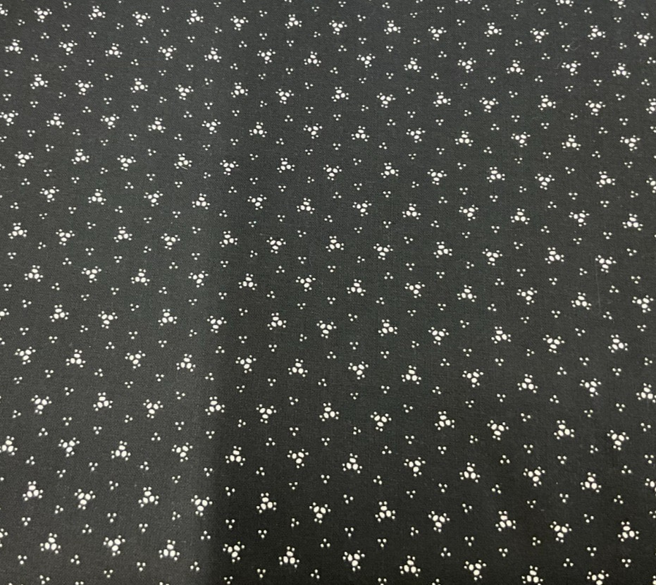 WHITE MINI PRINTS ON BLACK COTTON– BY THE YARD