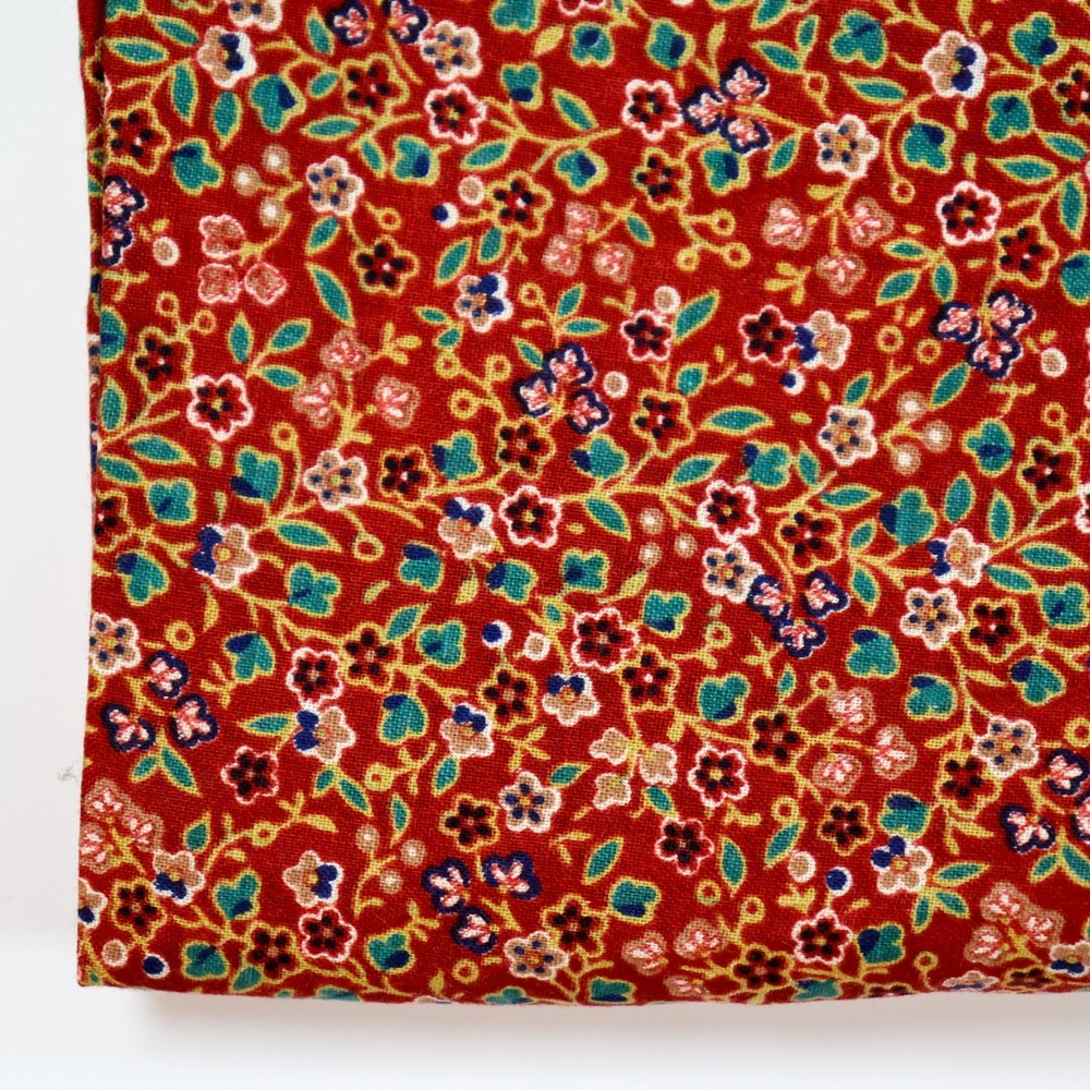 Vtg Quilting Fabric Cotton BTHY Half Yard Tiny Floral Flowers on Maroon Concord