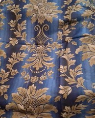 Gold Floral Design On Blue Polyester Cotton Fabric 56″ X 36″