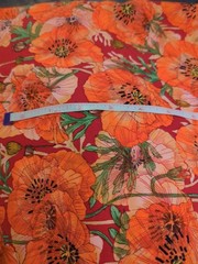 Robin Pickens’ Superbloom’s Orange Poppy On Red Cotton Fabric-52″ In Length
