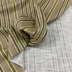 2010 Microfibres Linen Blend Green Brown Cream Stripe Upholstery Fabric BTY #13