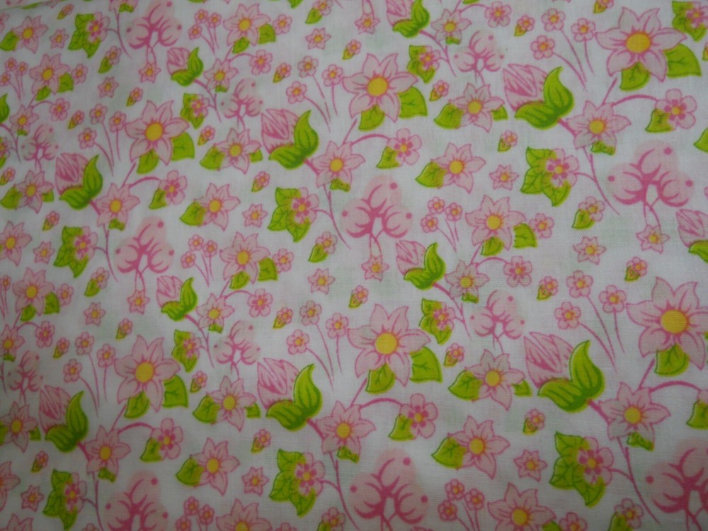 Cotton/Polyester Blend Fabric ~ Pink/ Spring Flowers