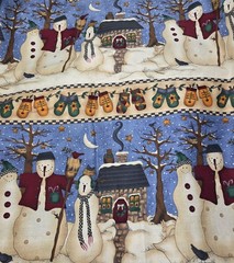 Vintage Debbie Mumm MMFAB Fabric 4yds+ OOP Snowmen Trio Mittens Repeating