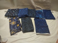 Lot of 8 Blue/Star Themed Fabric Remnants Various Yardage and Widths