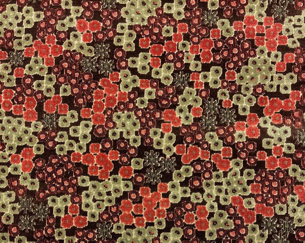 DESIGNER FLORAL GEO VELVET SPA BLUE RED CUSHION HIGHEND FABRIC BY 1/2 YARD 50″W
