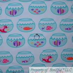 BonEful Fabric FQ Cotton Quilt Aqua White Shark Fish Whale Sea World Ocean Beach