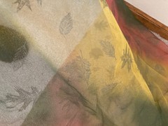 Sheer luminous fabric yellow, green, red gold leaf print 60 in x 1 yard Fall