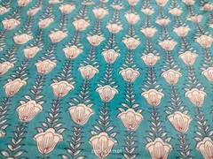 25 Yards Fabric Indian Aqua Floral Hand Printed Cotton Fabric Sewing Fabrics