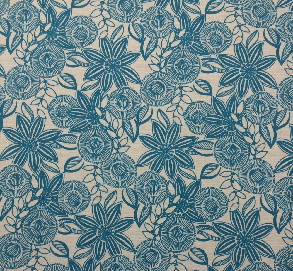 RICHLOOM FERNDALE TURQUOISE BLUE WHITE FLORAL LEAF MULTIUSE FABRIC BY YARD 54″W