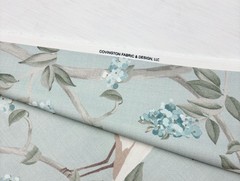 COVINGTON HERON MINERAL BLUE BIRD FLORAL MULTIPURPOSE LINEN FABRIC BY YARD 55″W