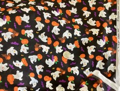 FAT QTR 18”x22” OR YARDAGE VTG GHOSTS & PUMPKINS HALLOWEEN BLACK CRANSTON FABRIC