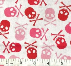 Skulls – Red and Pink on White by David Textiles – Quilt Fabric – Half Yard