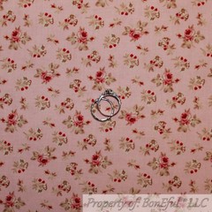 BonEful Fabric FQ Cotton Quilt VTG Cream Pink Maroon Flower Damask Shabby Chic L