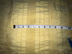 2.8ydX63″W yellow silky rayon-y synthetic wide shadow stripe seersucker fabric