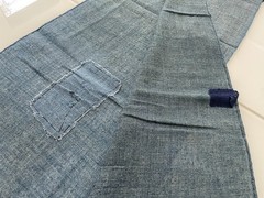 Antique Japanese BORO Light Indigo Kaya Mosquito Net Cotton Asagi Blue 82”