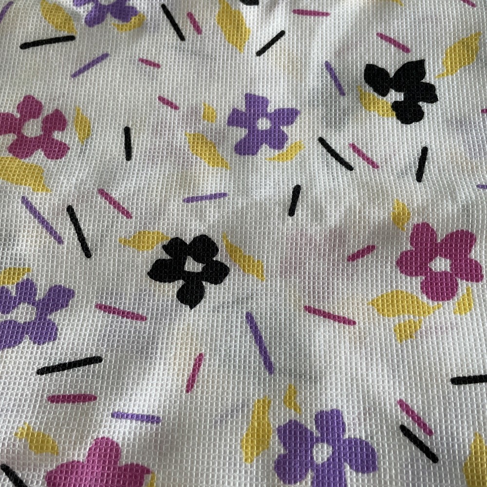 Vintage Flower Waffle Fabric Woven Waffle Texture Remnant 2 Yards Purple Pink