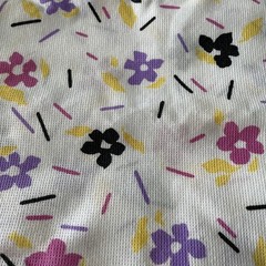 Vintage Flower Waffle Fabric Woven Waffle Texture Remnant 2 Yards Purple Pink