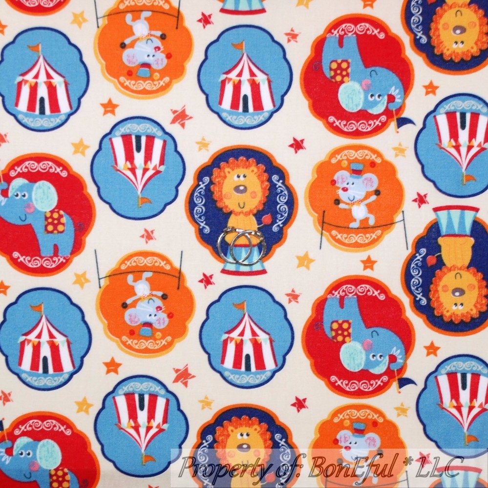 BonEful Fabric FQ Cotton Quilt Unisex Rainbow Circus Tent Stripe Lion Mouse Star