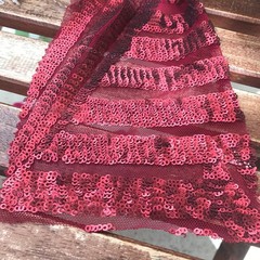 Thea BURGUNDY Geometric Sequins Diamond & Stripes on Mesh Lace Fabric by the Ya