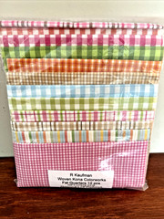 Robert Kaufman Kona Cotton Colorworks 12 Pc.Fat Quarter Fabric Checks Stripe HTF