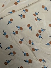 Vtg 50s/60s Novelty Yardage Silky Oriental Abstract Design Tan Blue Red 45×5 yds
