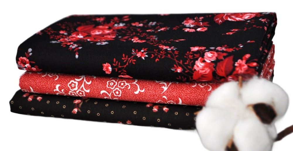 Red Roses 3 Half Yards Bundle, 1 1/2 Yards Total, 100% cotton
