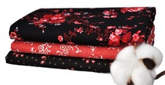 Red Roses 3 Half Yards Bundle, 1 1/2 Yards Total, 100% cotton
