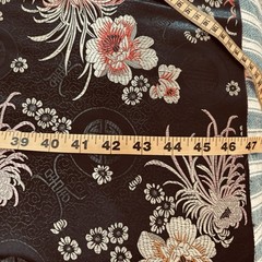 VTG Chinese Floral Brocade Fabric Black Background Shou Symbol Chrysanthemum 2yd