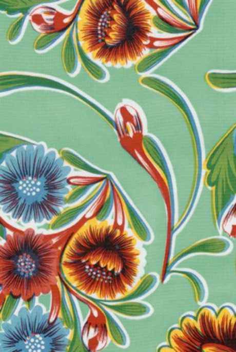 Oilcloth Fabric Beautiful Blooms Aqua Pattern Sold in Yard or Bolt