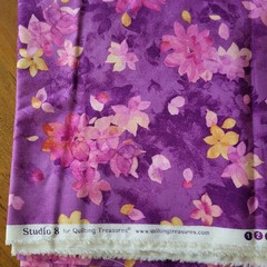 Studio 8 Quilting Treasures Fabric Watercolor Floral Lot 2 Pink Purple 109×43