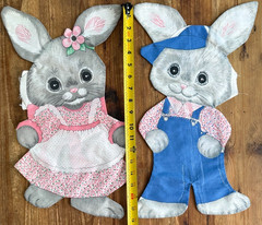 2 Vintage Cut & Sew Fabric Panel Spring Mills Bunny Rabbits Pillow Not Stuffed