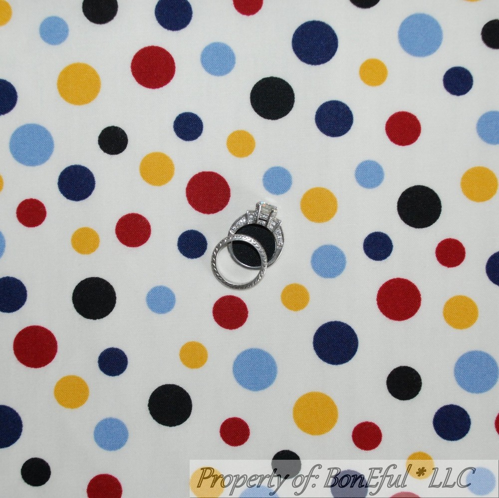 BonEful FABRIC FQ Cotton Quilt White Black Red Blue Yellow Polka Dot Mickey SALE