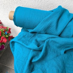 100% Organic Cotton Fabric By The Yard Bright Blue Sewing Material Soft 58″ Wide