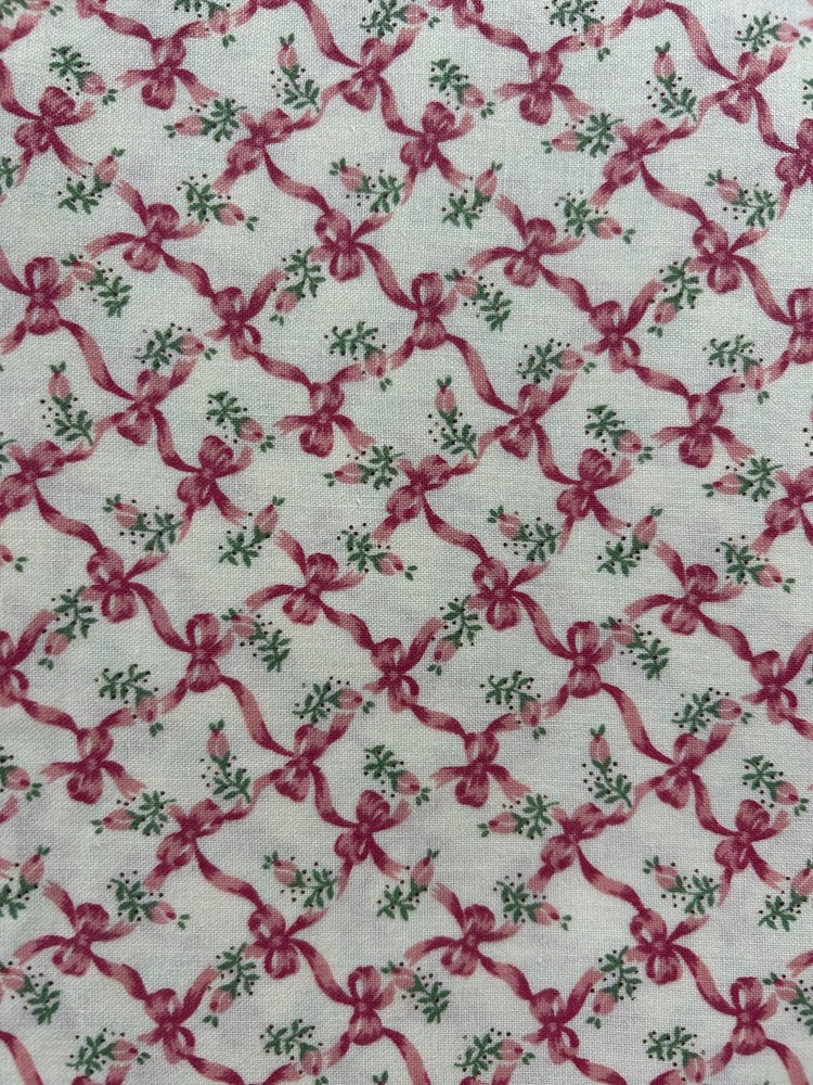 VTG Fabric Traditions 1992 Victorian Pink Ribbons Bows Cotton by the HALF YARD
