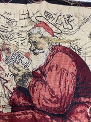 Unfinished Tapestry Fabric Throw Pillow Panel Santa Mapping Trip Norman Rockwell