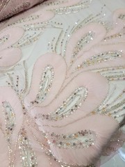 Floral 3D Lace Pink Embroidered Beaded Flowers Mesh Fabric Sold By The Yard Prom