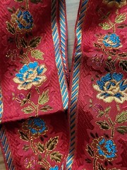 Vtg Silk Chinese brocade and jacquard ribbons Trims. Flower and Butterfly
