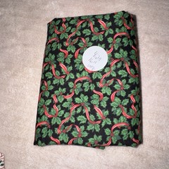 4 Vintage Christmas Holly Fabric Lot Red Green White Quilting Craft Sewing NOS