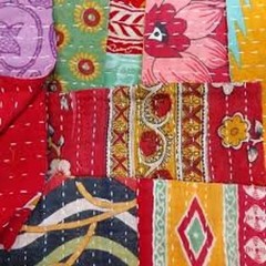 Vintage Cotton Kantha Scrap Bundles, Indian Sari Fabric Quilting Squares 8×8″