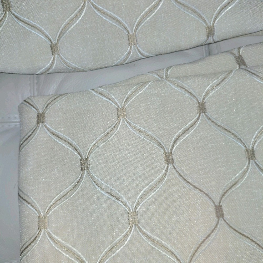 Lot Of 2 Pieces Total Ove 4 Yards Beige Embroidered Linnen Lattice Fabric