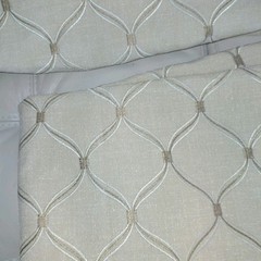 Lot Of 2 Pieces Total Ove 4 Yards Beige Embroidered Linnen Lattice Fabric