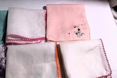 Lot of 9 Vintage Handkerchiefs With Crocheted Borders, Some Slightly Imperfect