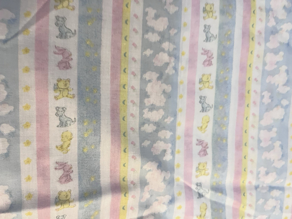 VTG Novelty Baby Animal Puppy Chicks & Bunny Muted Pastel Stripes BTFQ